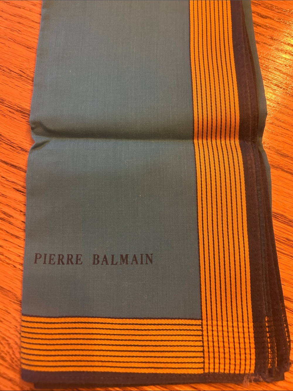 Pierre Balmain Teal and Orange Striped Silk Pocket Square